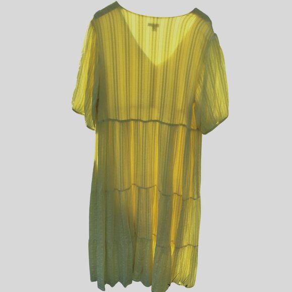 J. Jill 2X Yellow Pineapple Jacquard Tiered Maxi Dress Cottagecore Boho Lounge - Picture 2 of 8